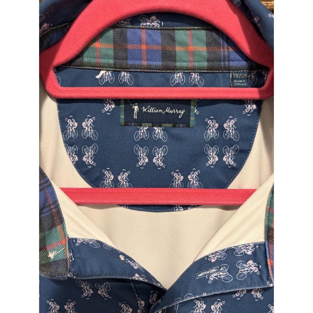 William Murray Men's M Regular Blue/White/pink  Golf Graphic bike Print Polo - Picture 2 of 6